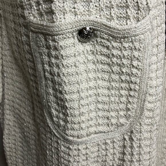 Talbots white ivory silver metallic open front long sweater jacket size 1X NWT - Picture 5 of 14